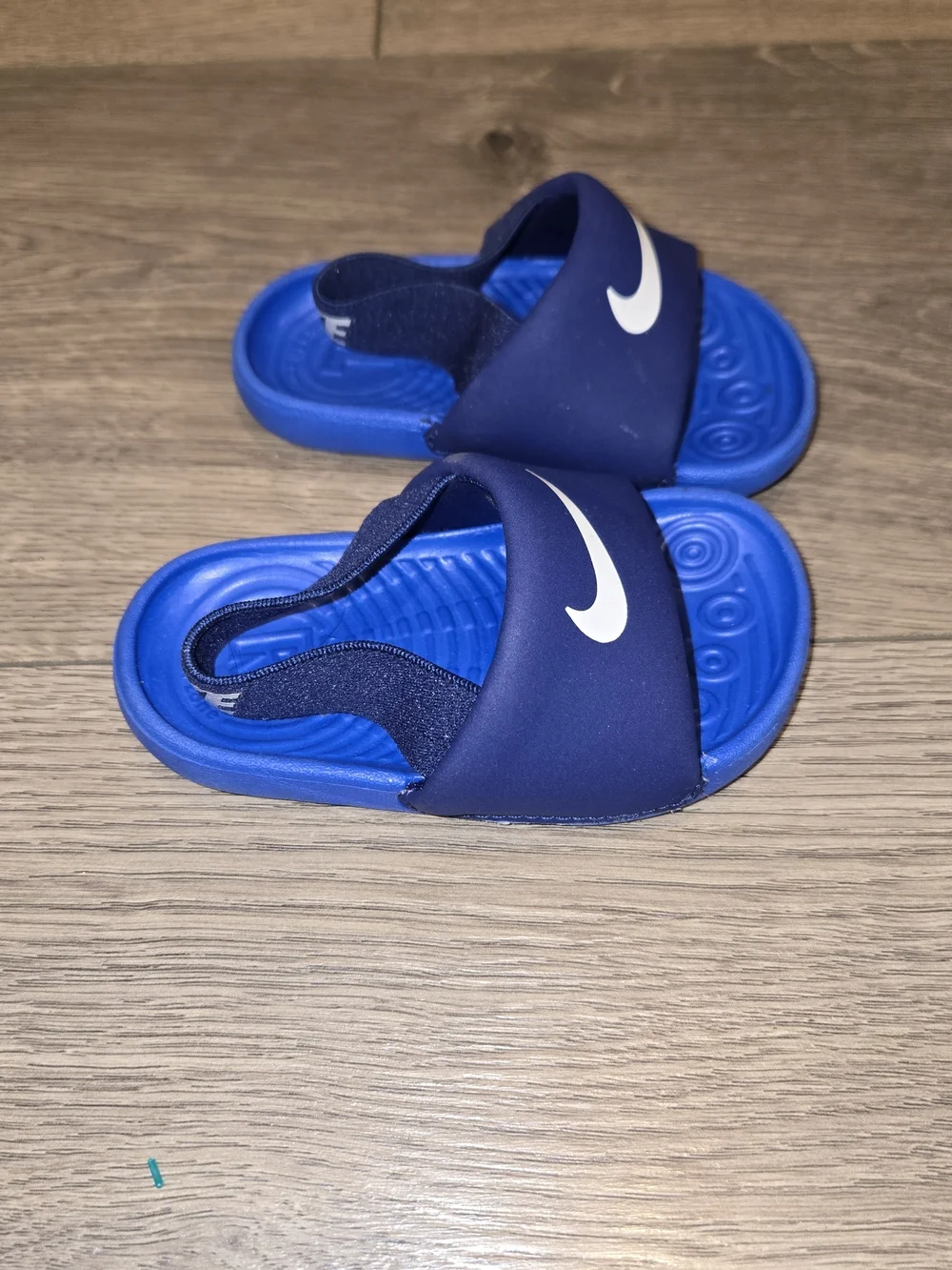 Nike Boys Blue Slide Sandals with White Swoosh